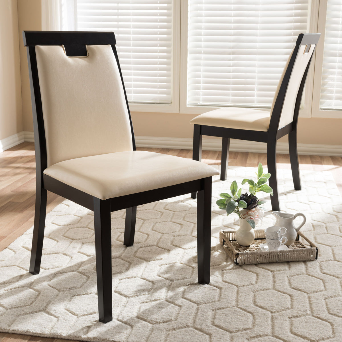 Evelyn Modern and Contemporary Beige Faux Leather Upholstered and Dark Brown Finished Dining Chair (Set of 2)