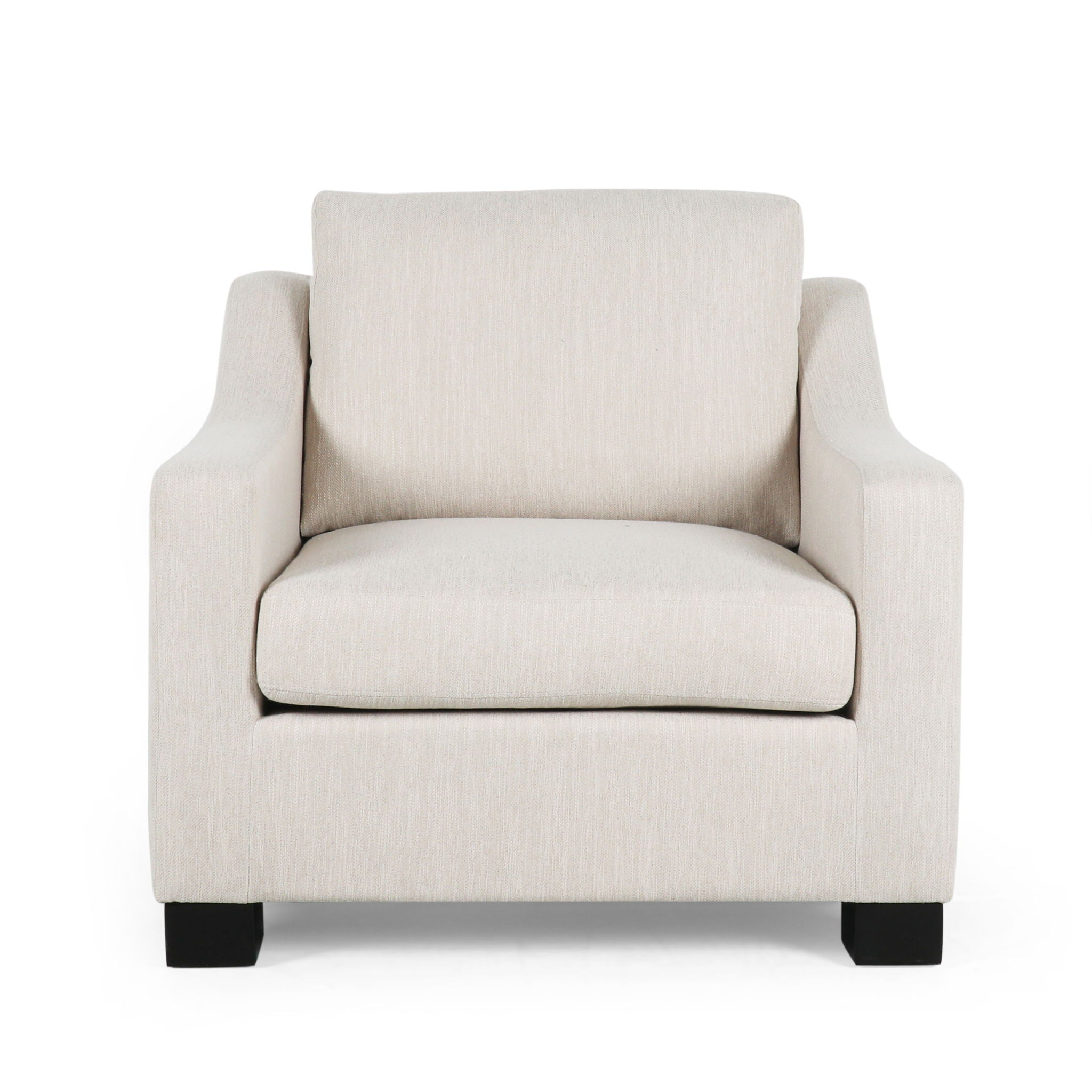 Nightowl - Upholstered Club Chair With Sloped Arms And Wood Legs - Beige