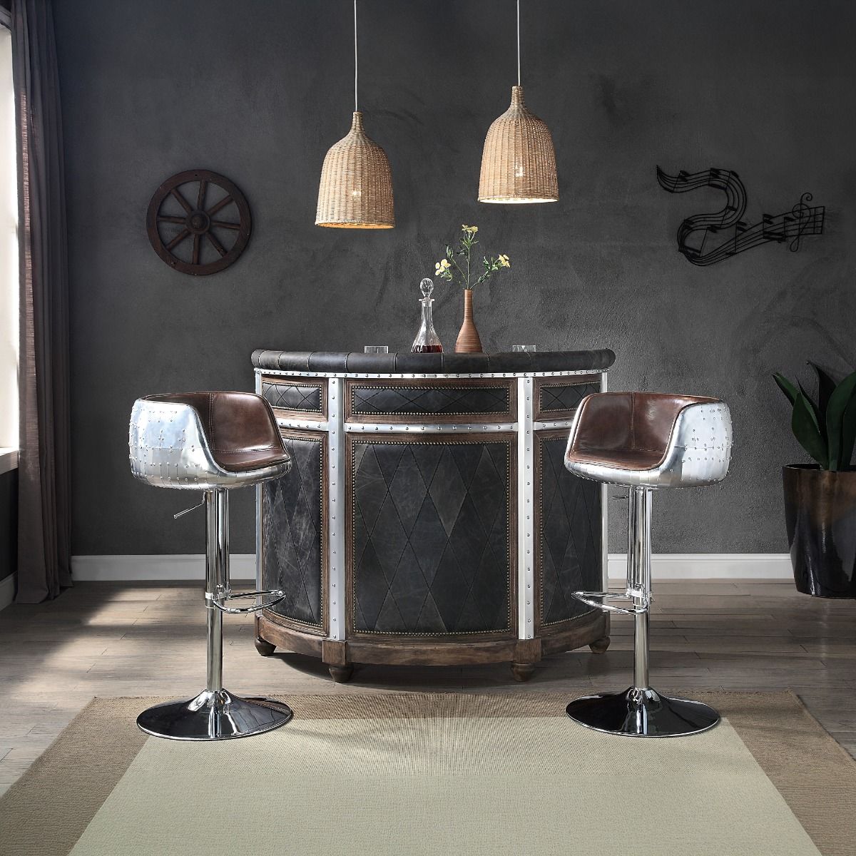 Brancaster - 41" Adjustable Stool With Swivel - Vintage Brown Top Grain Leather & Aluminum