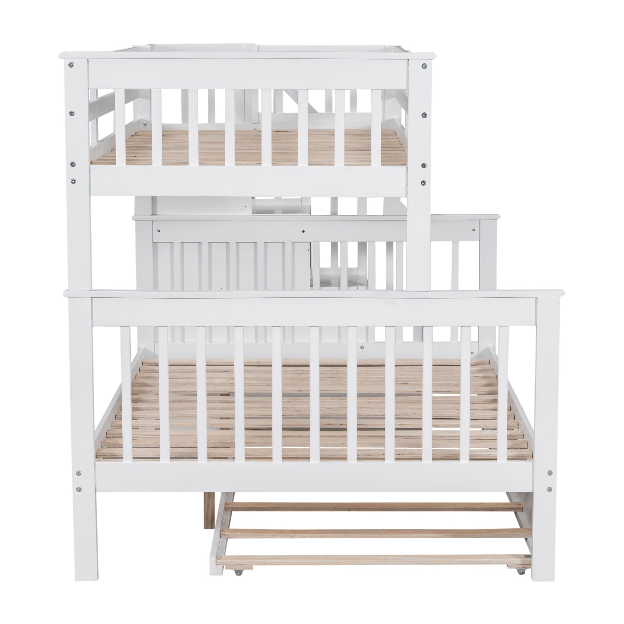 Bunk Bed With Twin Size Trundle, Storage And Guard Rail For Bedroom