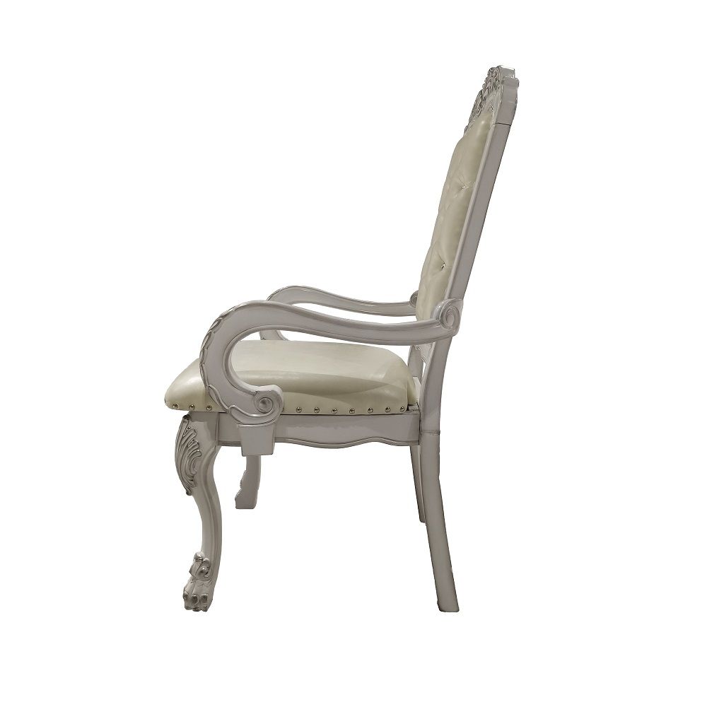 ACME Dresden - Arm Chair (Set of 2) - PU & Bone White Finish | Meri Furniture