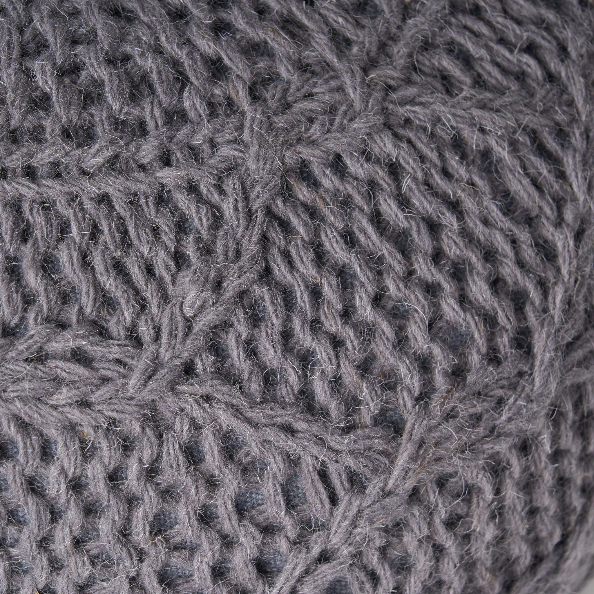 Malibu - Modern Knitted Wool Round Pouf With Handcrafted Design - Charcoal