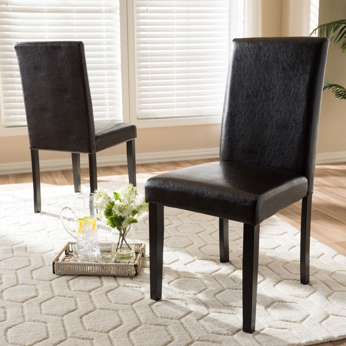 Mia Modern and Contemporary Dark Brown Faux Leather Upholstered Dining Chair (Set of 2)