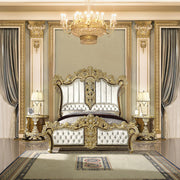 ACME Desiderius - Eastern King Bed - Antique Gold & Hand Painted Brown | Meri Furniture