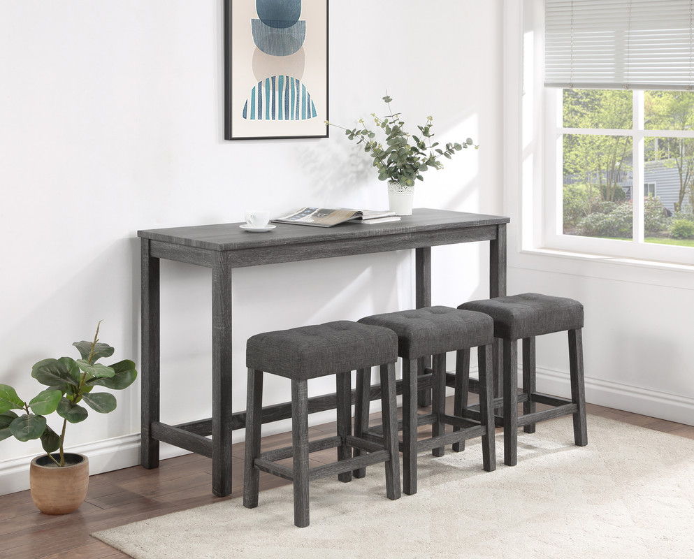 Oriana Gray 4 Piece Counter Height 60" Pub Table Set with Tufted Gray Linen Stools
