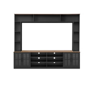 Wall Unit Entertainment Center With Bookshelves For TVs Up To 80", Tempered Glass Doors And Adjustable Shelves