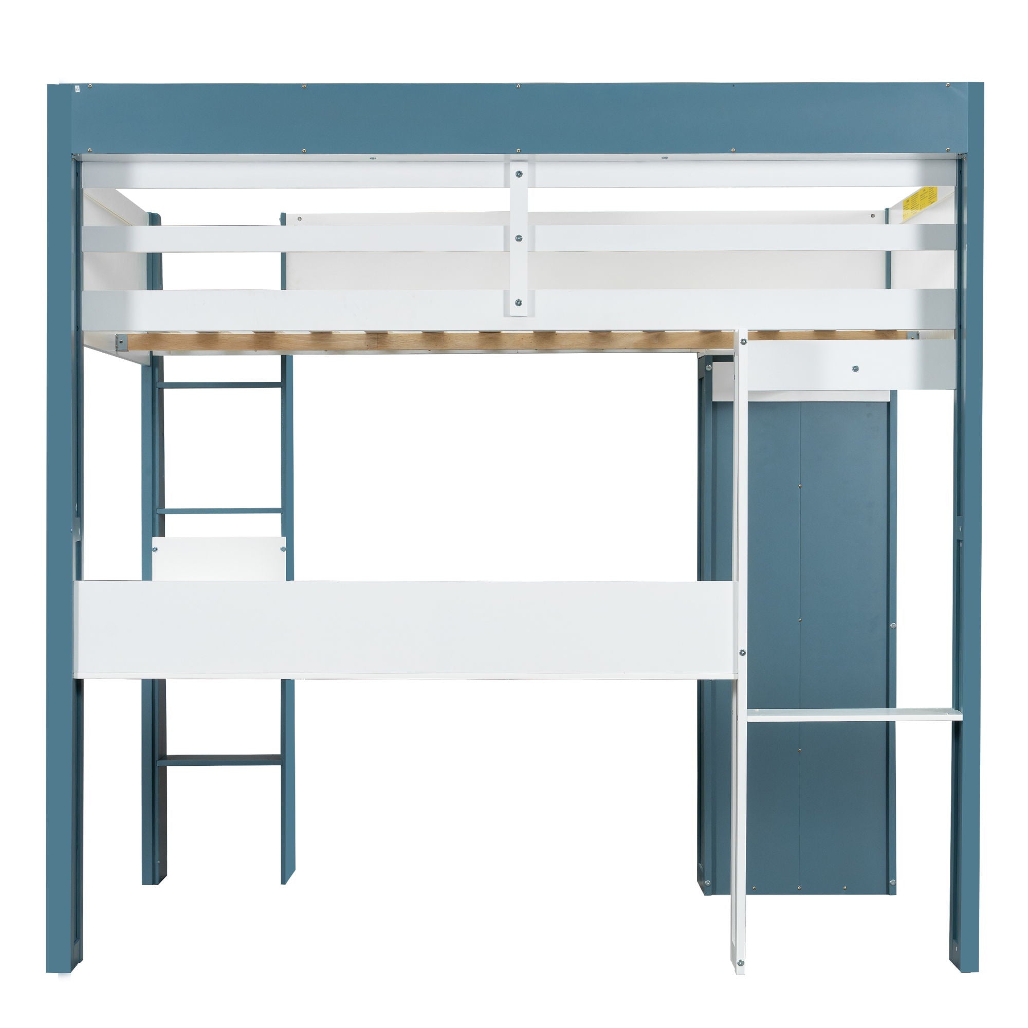 Loft Bed With Built In Storage Shelves, Clothes Rail, And Desk