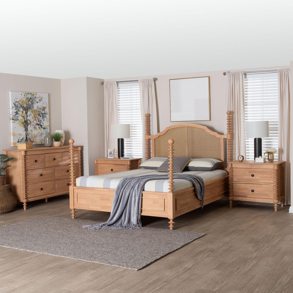 Neviah 4-Piece Bedroom Set with 2-Drawer Nightstands, King, Beech Brown