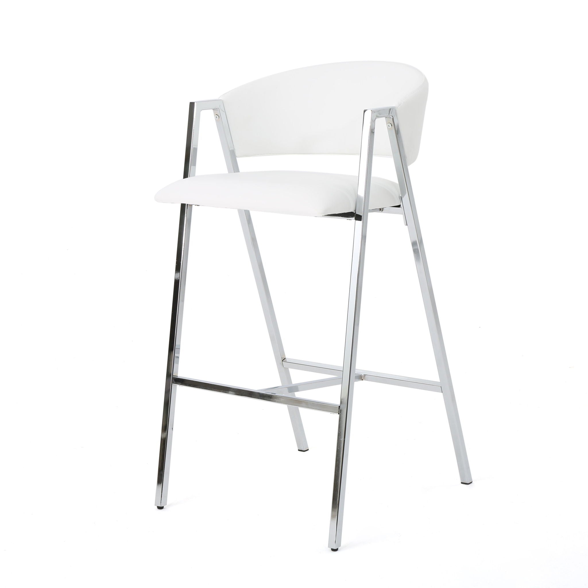 Modern Bar Stools With Low Back And Arms And Durable Metal Frame (Set of 2) - Ivory