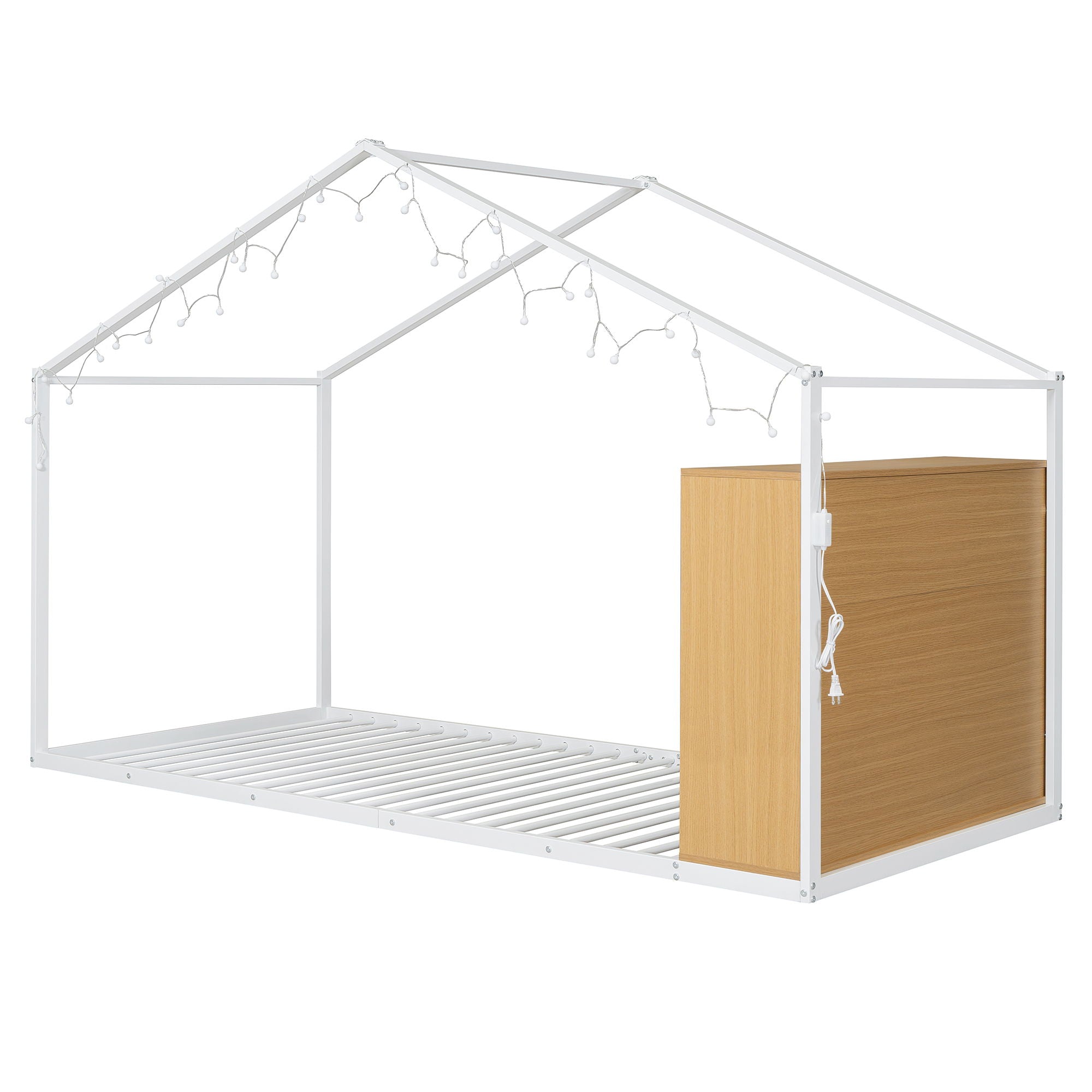 Bed House Frame With Shelves And Lights