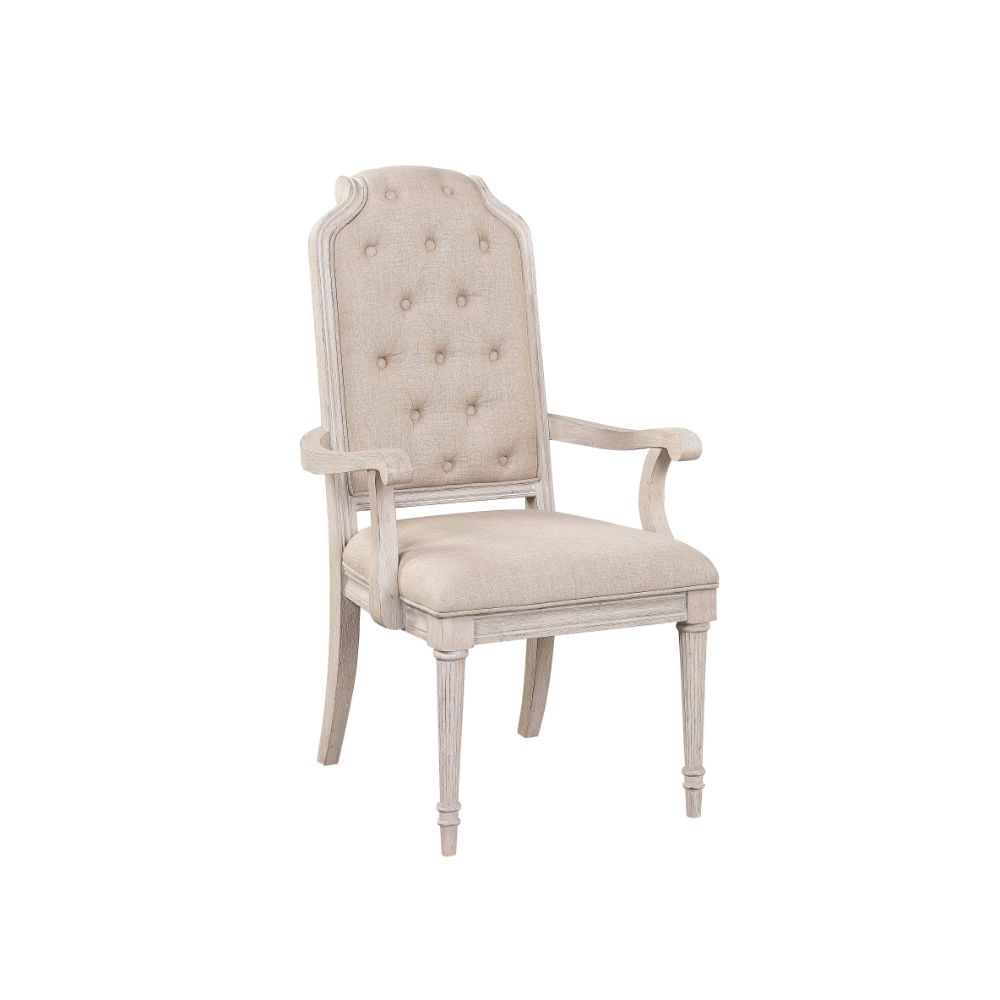 ACME Wynsor - Chair (Set of 2) - Fabric & Antique Champagne | Meri Furniture