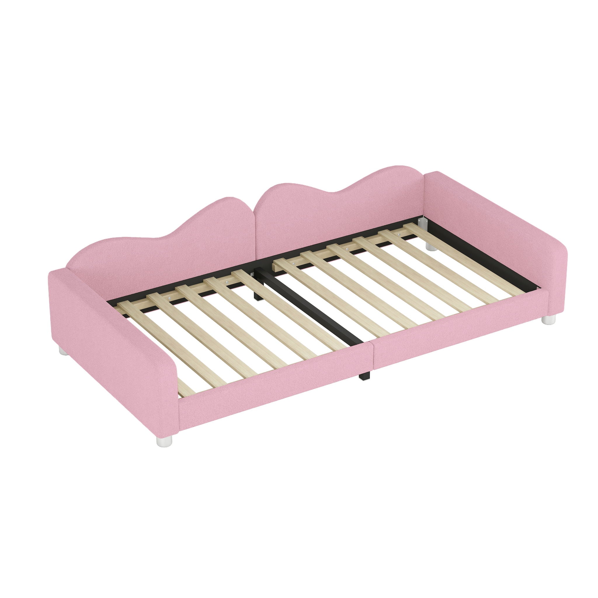 Upholstered Daybed, Sherpa Fabric Sofabed With Cloud-Shaped Backrest