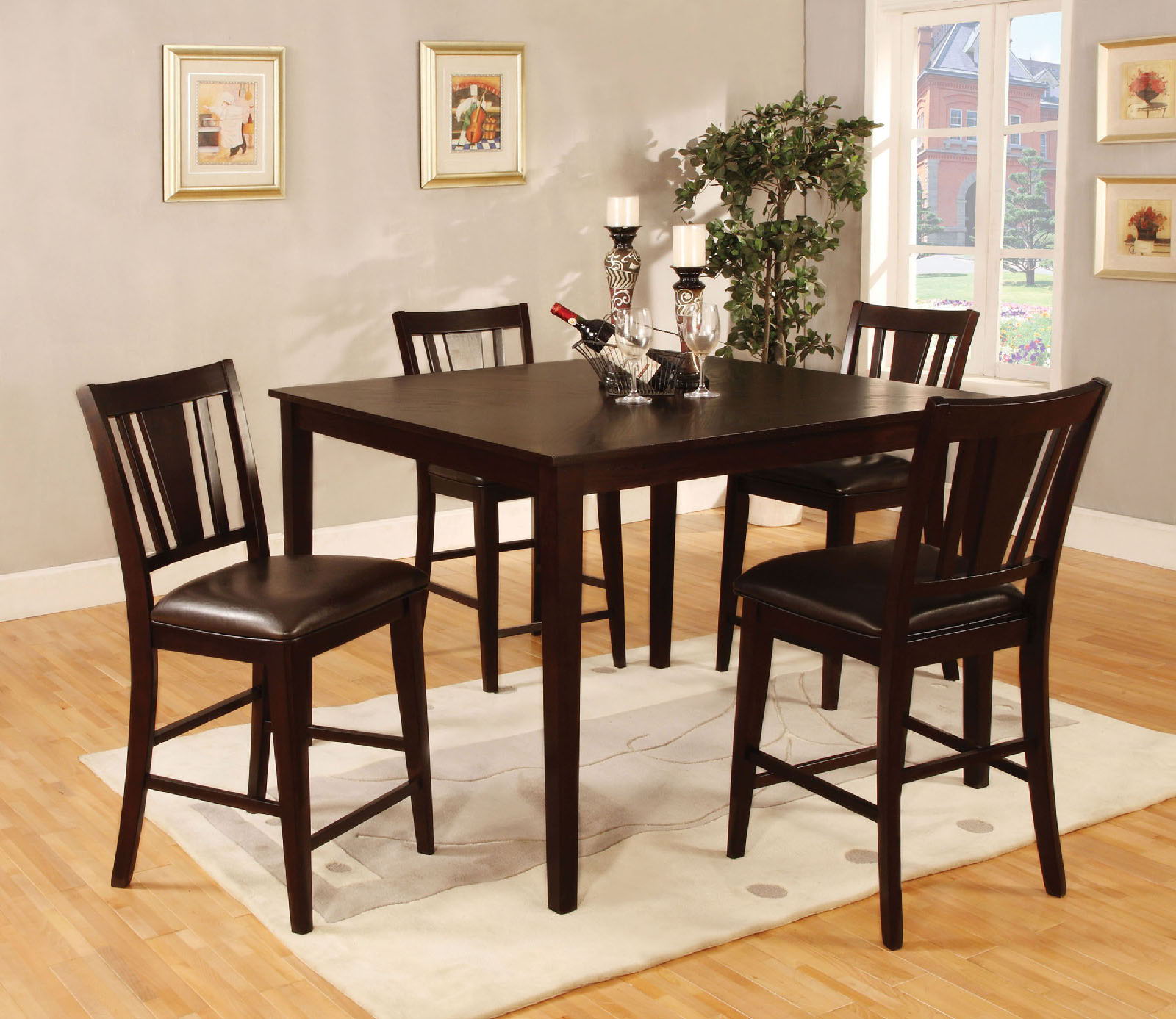 Furniture of America Bridgette - 5 Piece Square Counter Height Table Set - Espresso | Meri Furniture