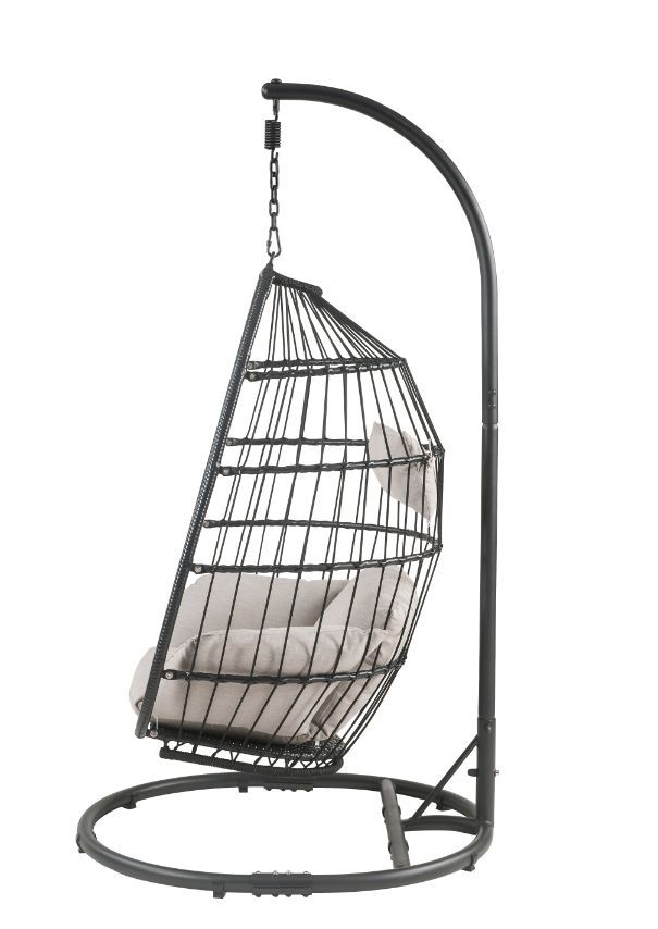 ACME Oldi - Patio Swing Chair - Beige Fabric & Black Wicker | Meri Furniture