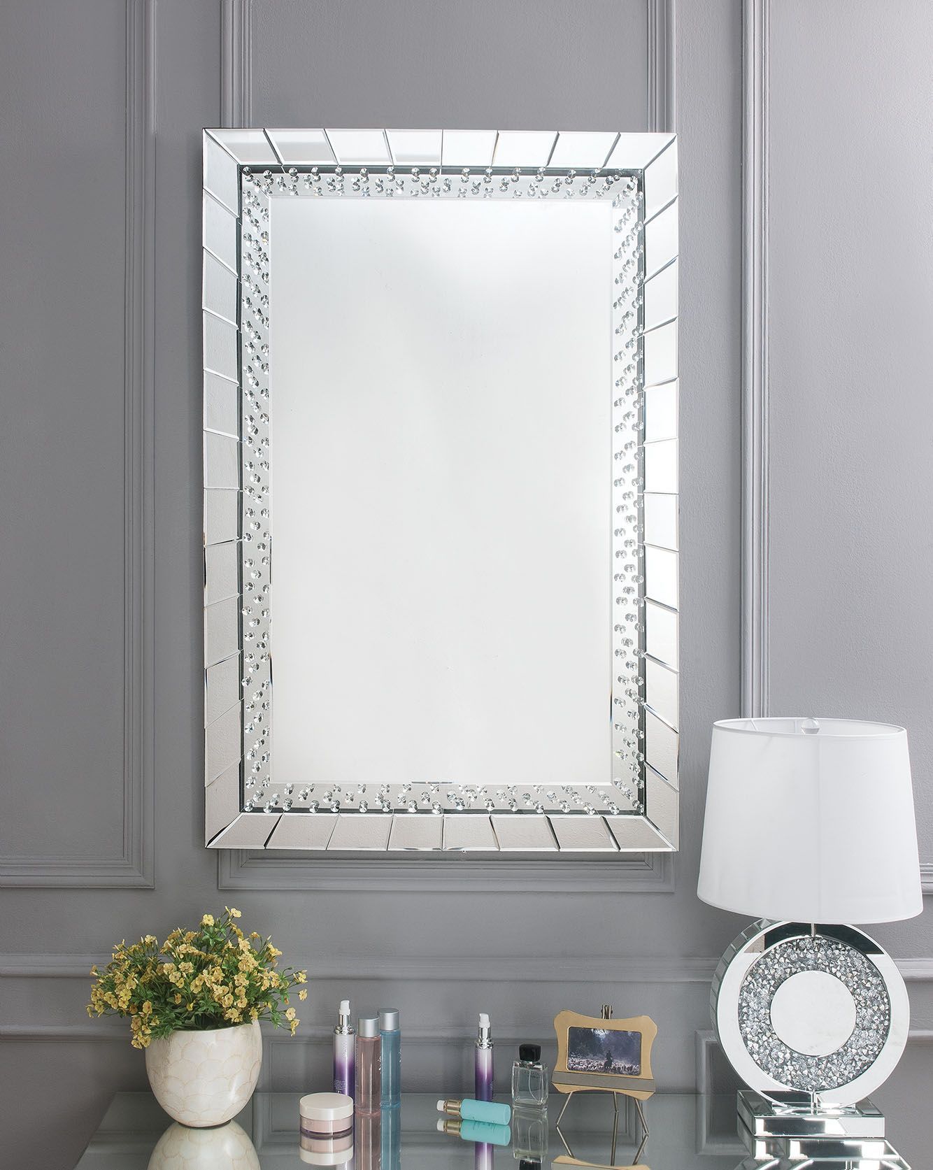 Nysa - 47" Accent Mirror - Mirrored & Faux Crystals