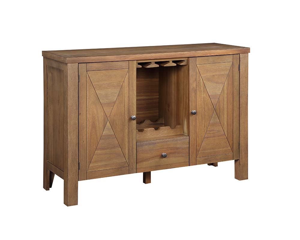 ACME Pascaline - Server - Gray Fabric, Rustic Brown & Oak Finish | Meri Furniture