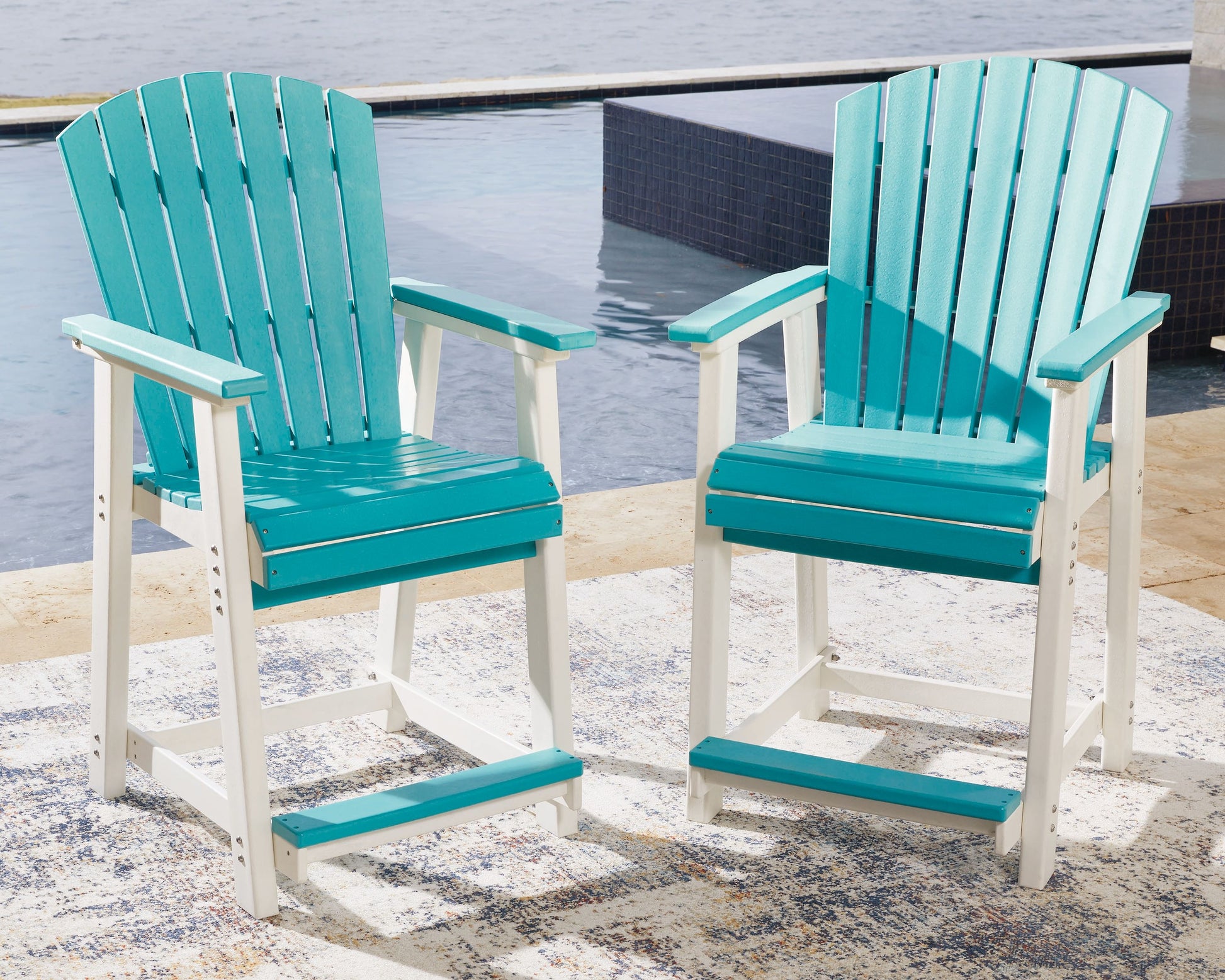 Ashley Furniture Eisely - Turquoise / White - Barstool (Set of 2) | Meri Furniture