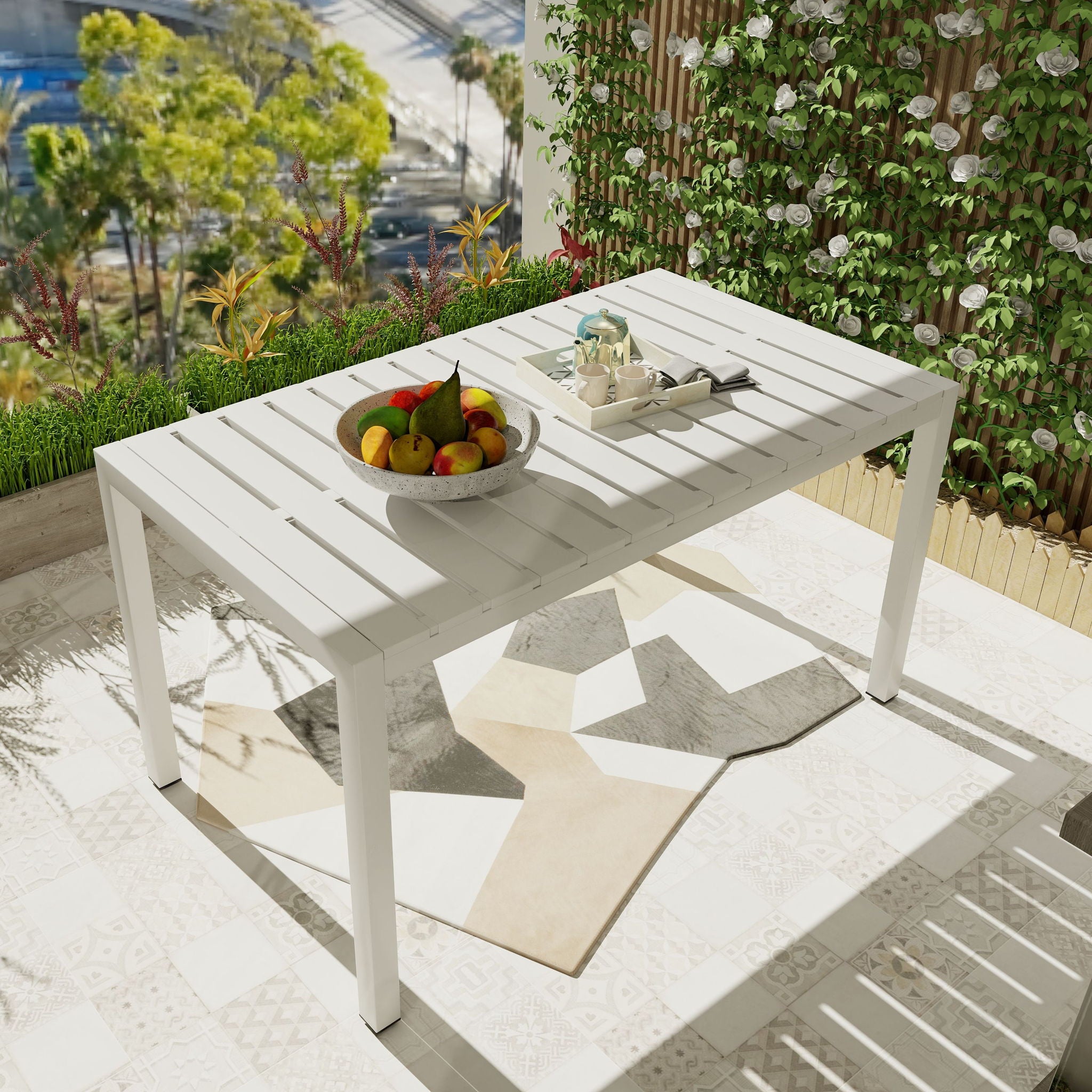 Modern Long Table, UV Resistant And Rust Proof, Pp Tabletop, UV Resistant Powder Coated Metal Legs - Snow White