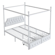 Canopy Platform Bed With Upholstered Headboard And 2 Storage Drawers - White