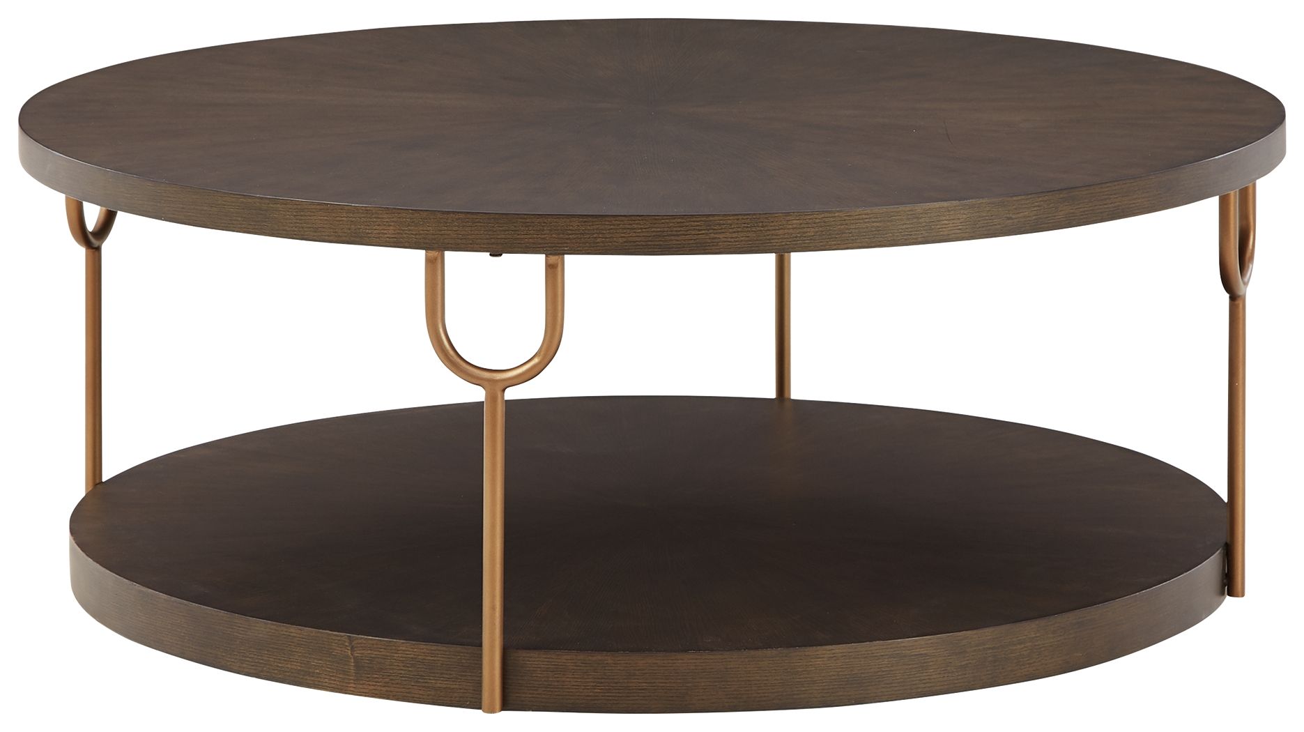 Signature Design by Ashley® Brazburn - Dark Brown / Gold Finish - Round Cocktail Table | Meri Furniture