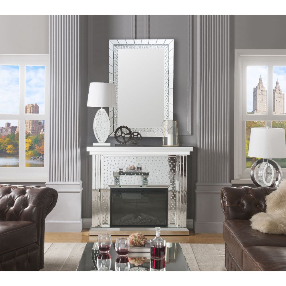 ACME Nysa - Fireplace - Mirrored & Faux Crystals - 40" | Meri Furniture