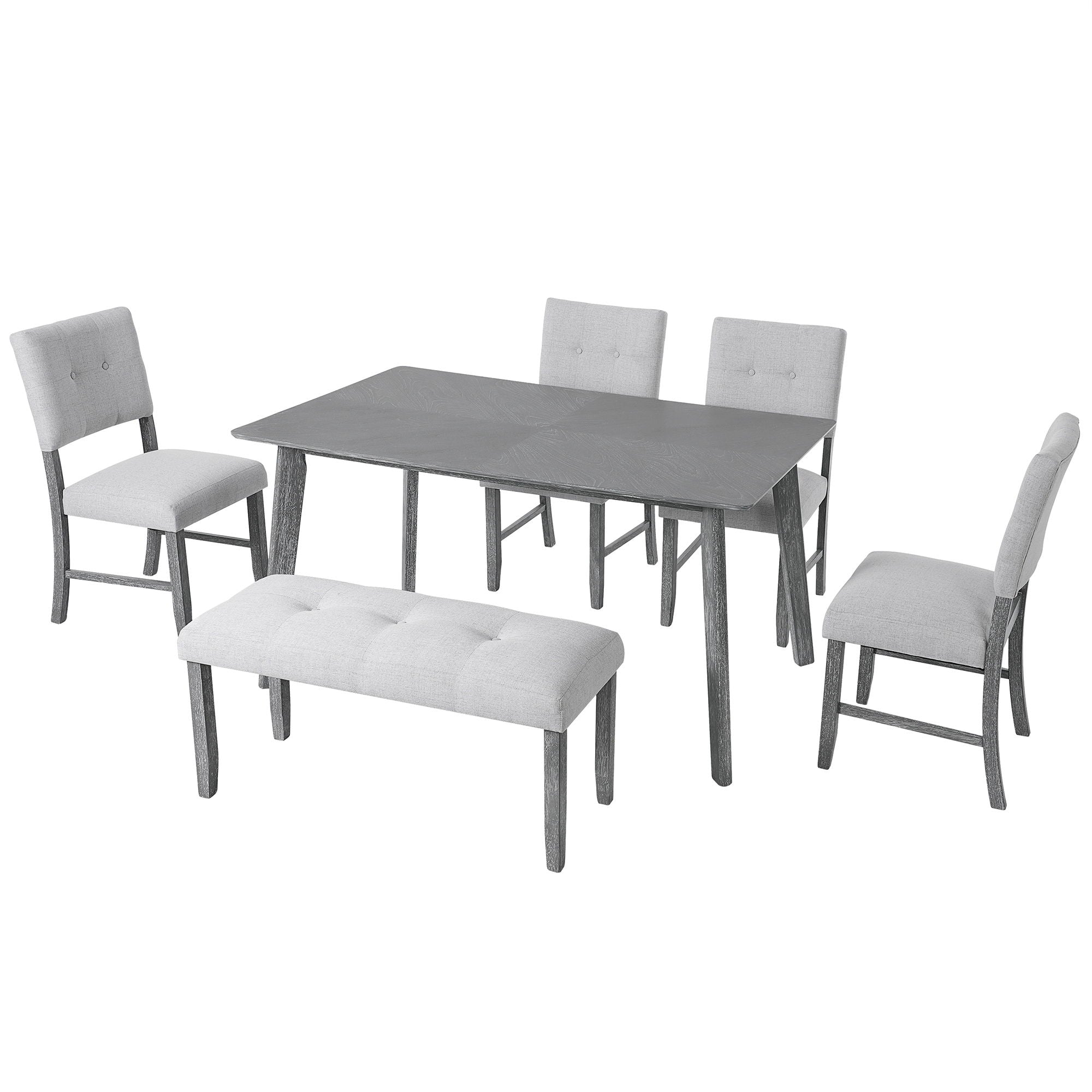 Rustic Farmhouse Dining Room Rectangular Table With 4 Upholstered Chairs And Bench