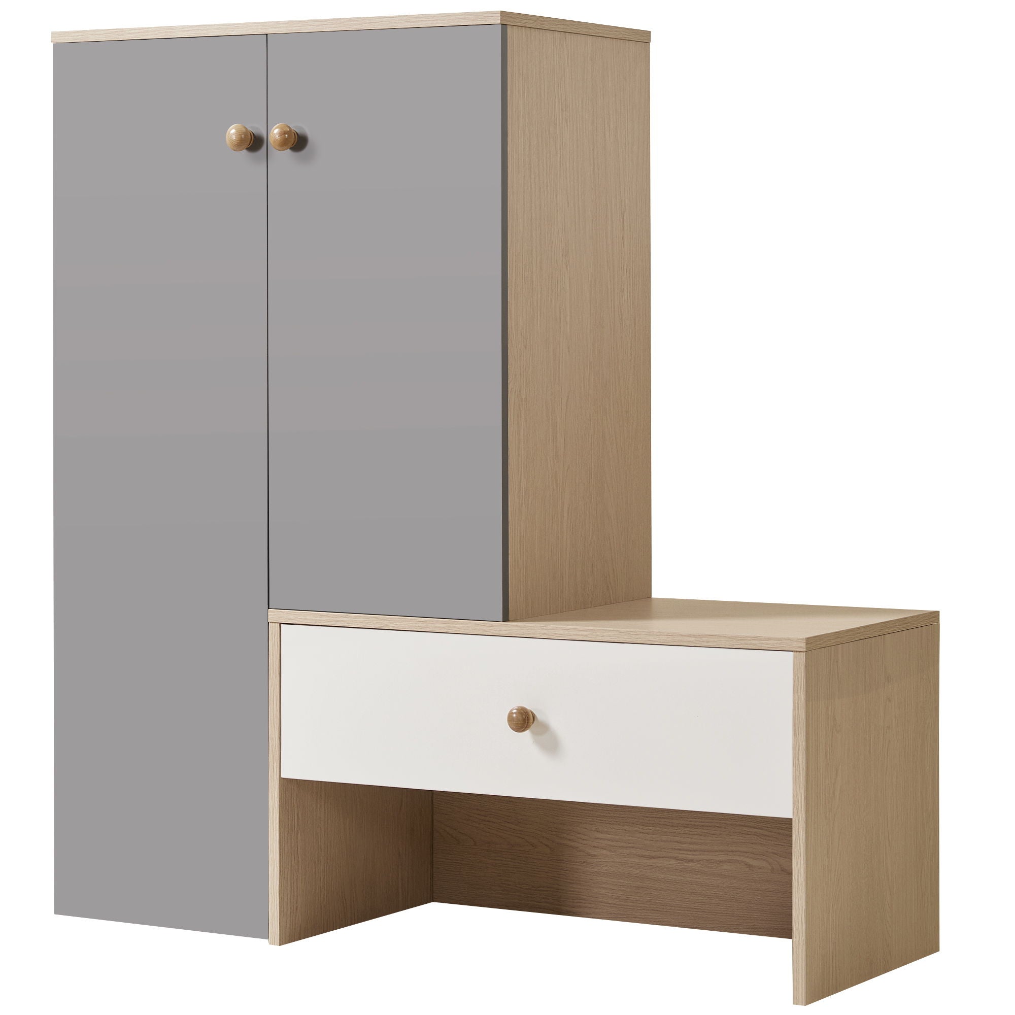 Modern Multi Functional Shoe Storage Bench & Cabinets With Adjustable Shelves - Gray / Natural Wood / White