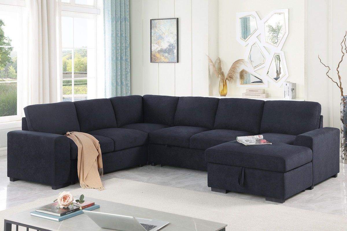 Selene II 117.5"W Dark Gray Woven Fabric Sleeper Sectional Sofa with Right-Facing Storage Chaise