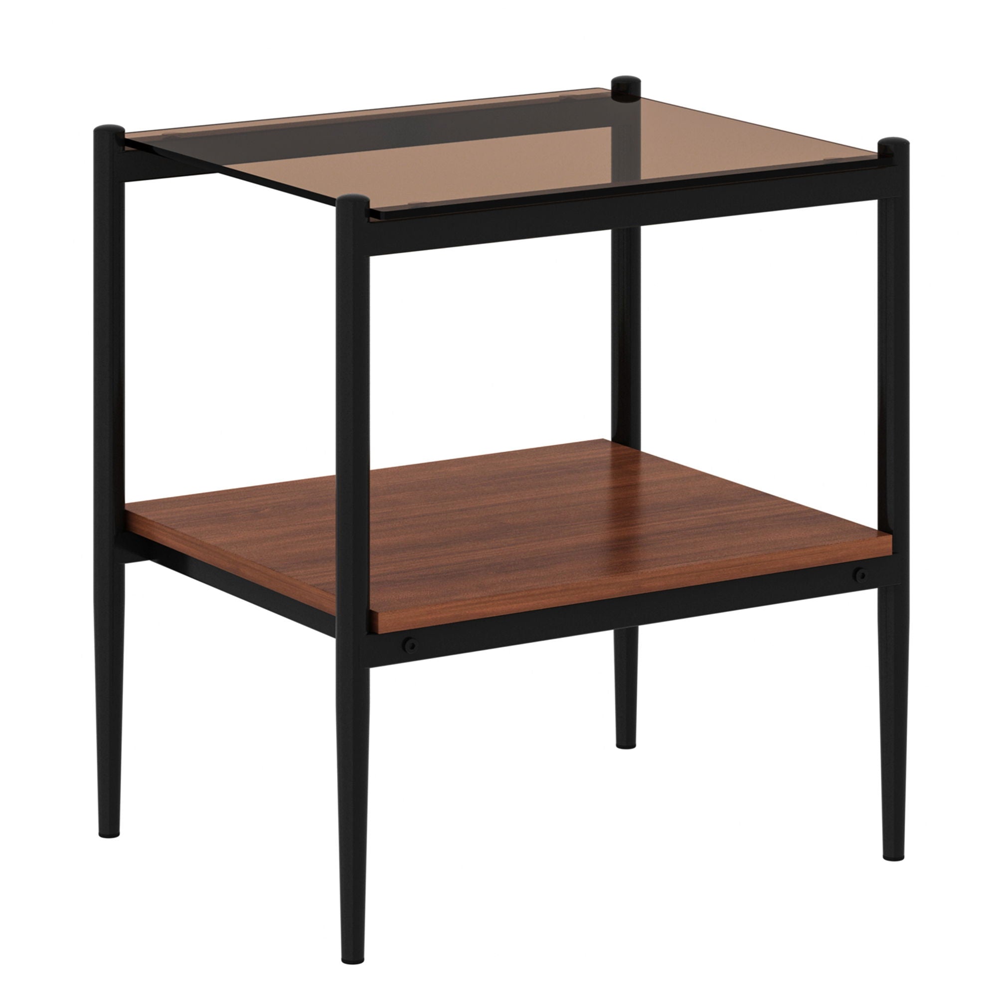 Modern Rectangle End Table (Set of 2) With Tempered Glass Tabletop And Layer - Brown