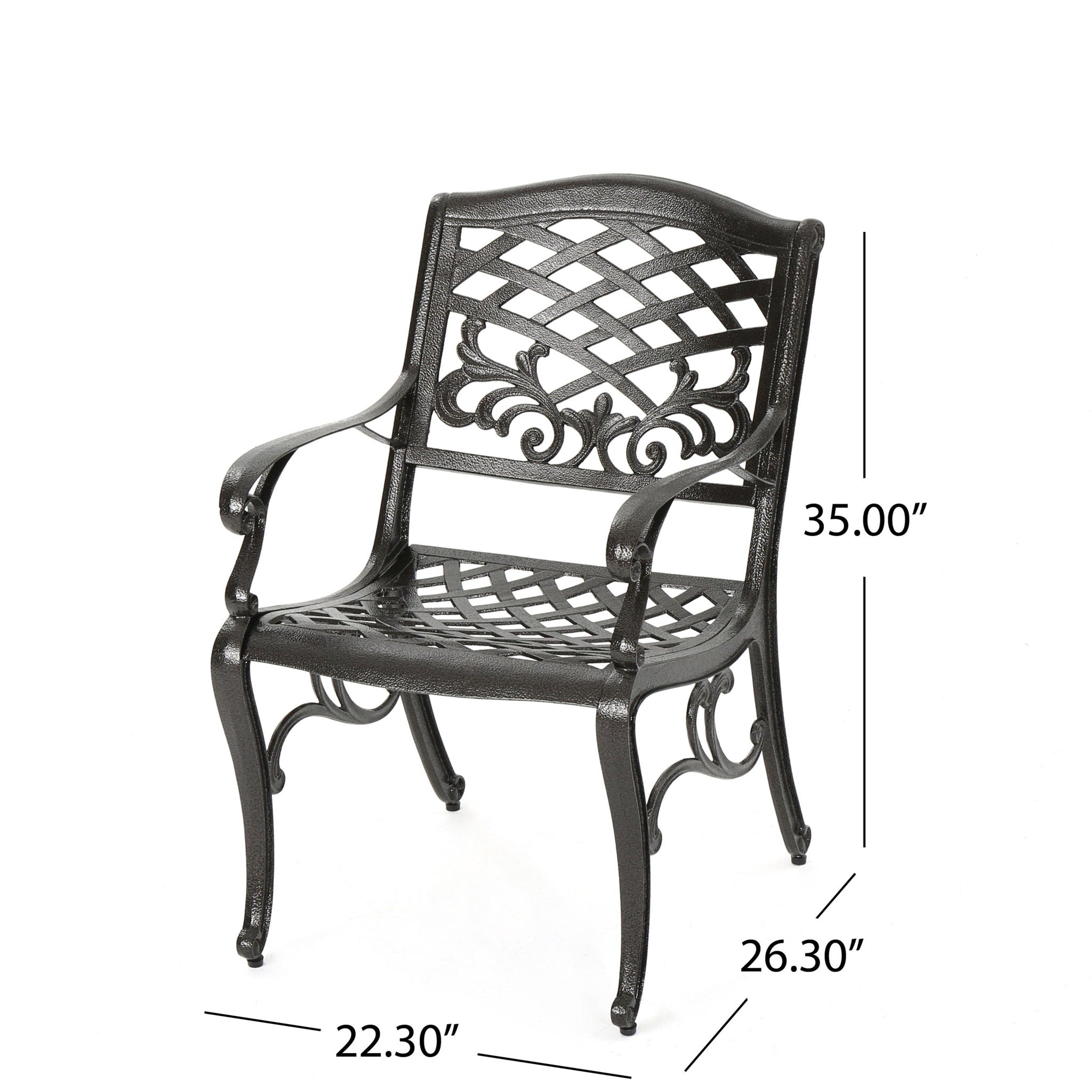 Luminea - Outdoor Aluminum Dining Chair With Scroll Design, Lattice Pattern And Cabriole Legs - Bronze