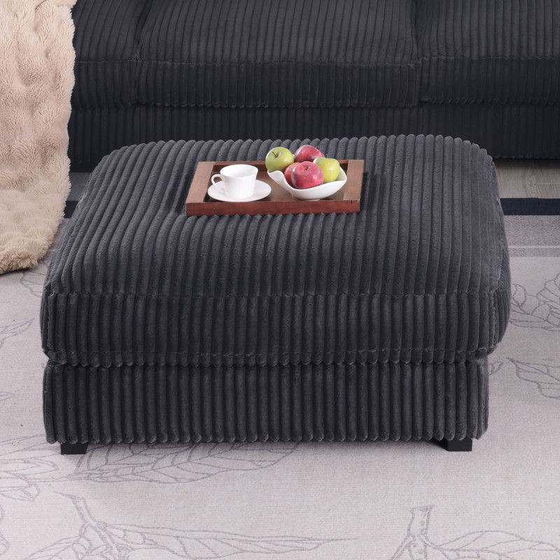 Sloane 117"W Charcoal Corduroy Fabric Reversible L-Shape Modular Sectional Sofa with Ottoman