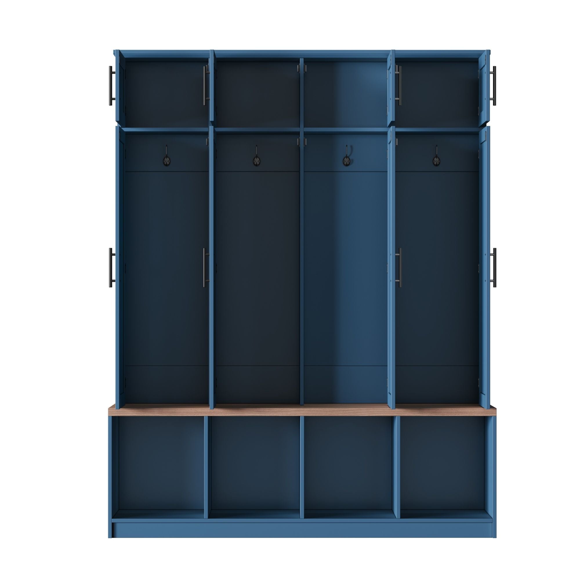 Farmhouse Hall Tree With 4 Hidden Hanging Hooks And 8 Doors