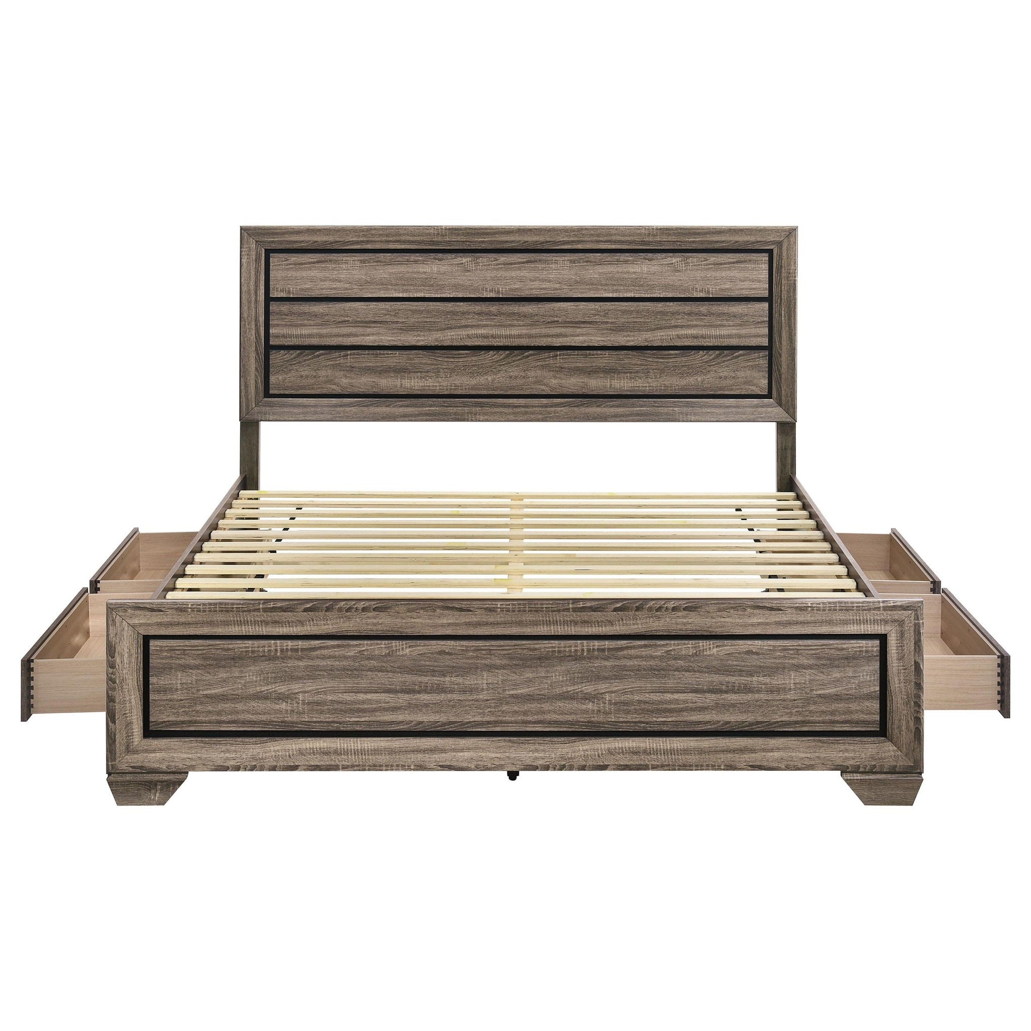 Kauffman Wood Eastern King Storage Panel Bed Washed Taupe