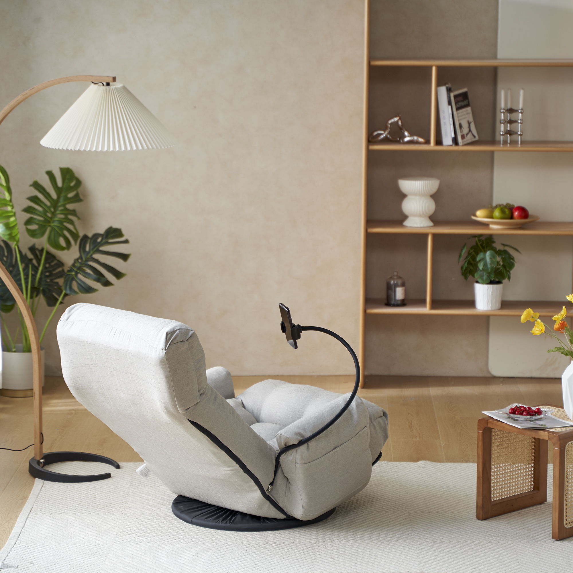 Adjustable Swivel Lounge Chair With 360 Degree Rotating Seat And Headrest Support