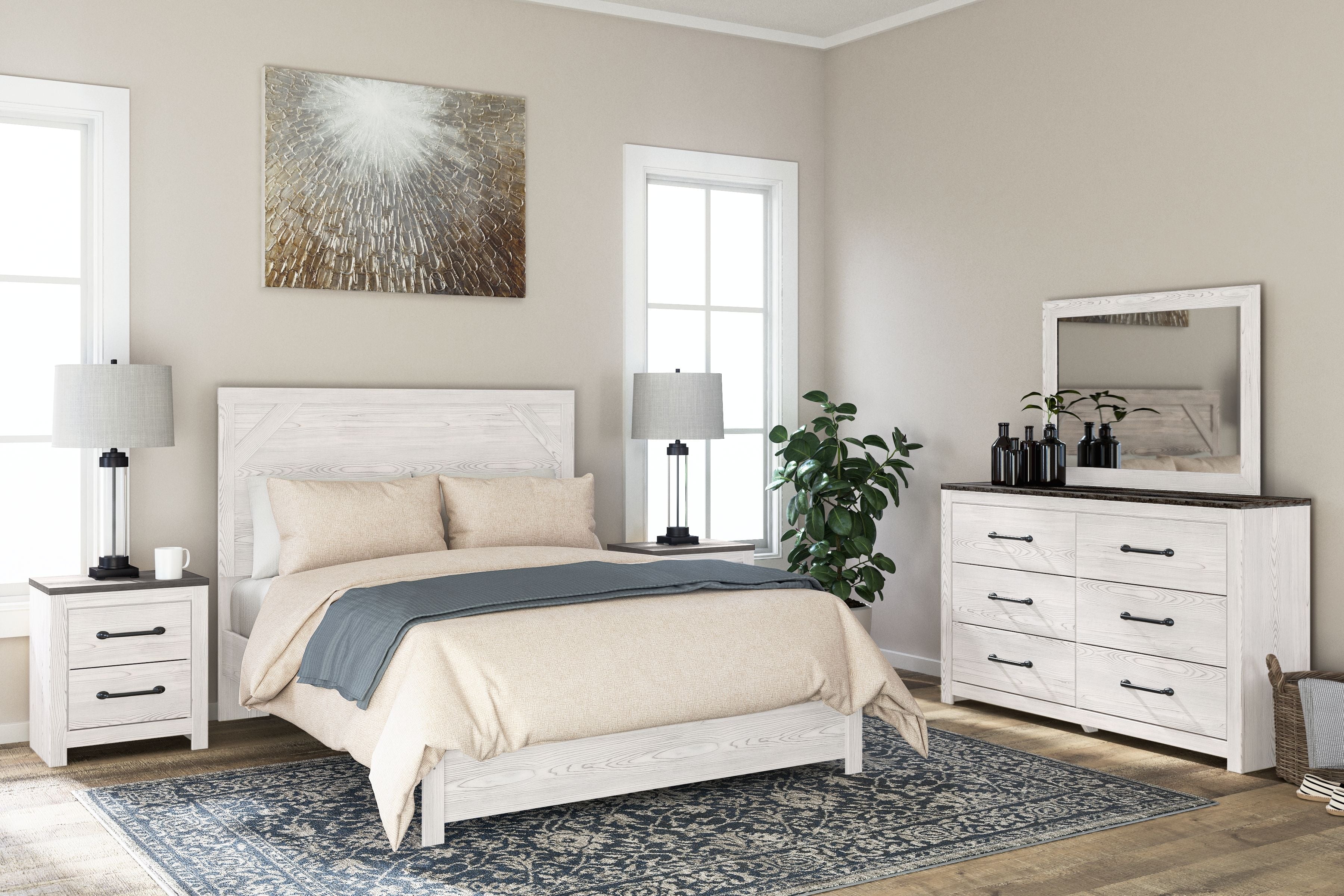 Signature Design by Ashley® Gerridan - White / Gray - Two Drawer Night Stand | Meri Furniture