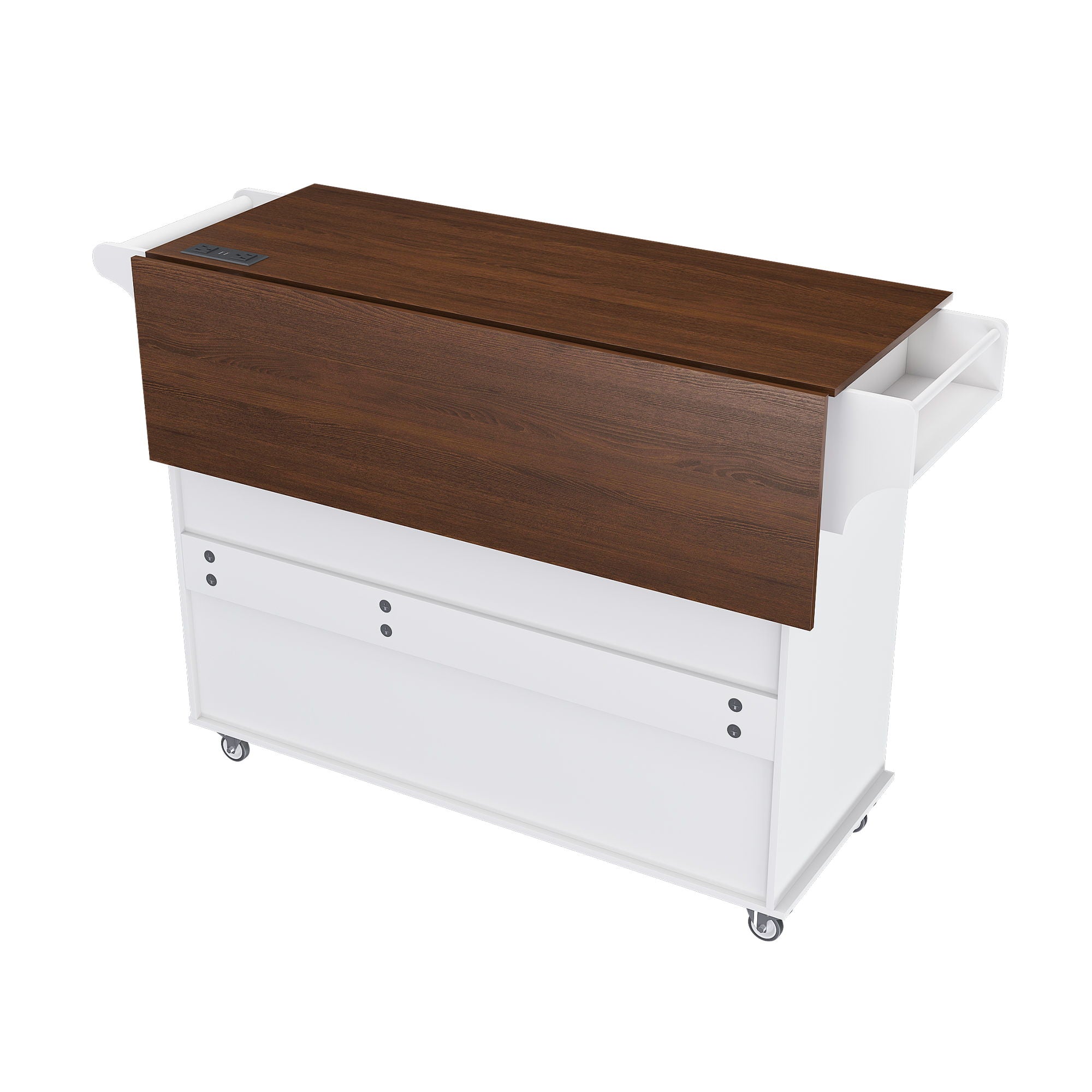 Kitchen Island Cart With Foldable Tabletop & Drop Leaf Mobile Breakfast Bar With Wood Top And Storage - White / Walnut