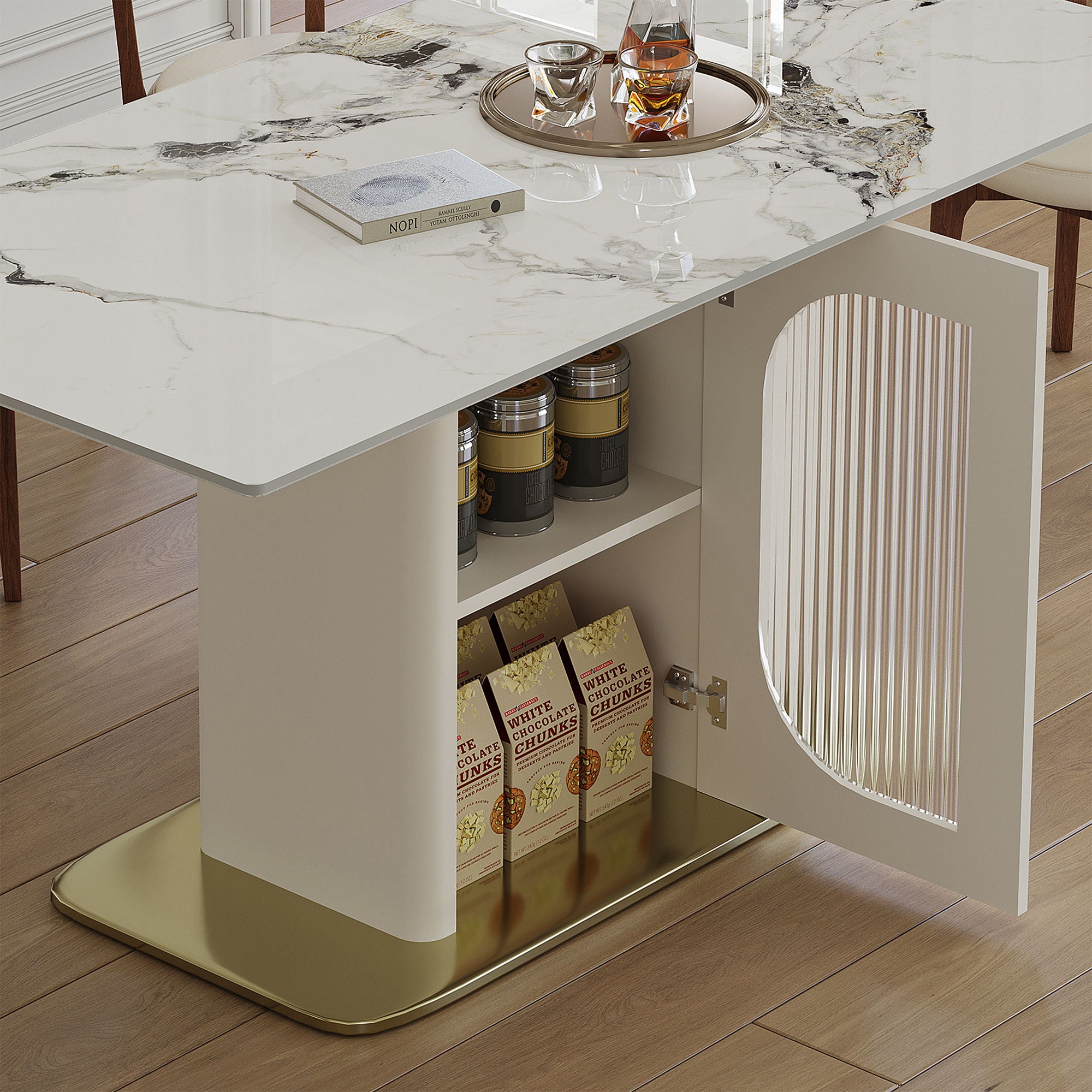 Dining Table For 4 - 6 People, Storage Shelf - White