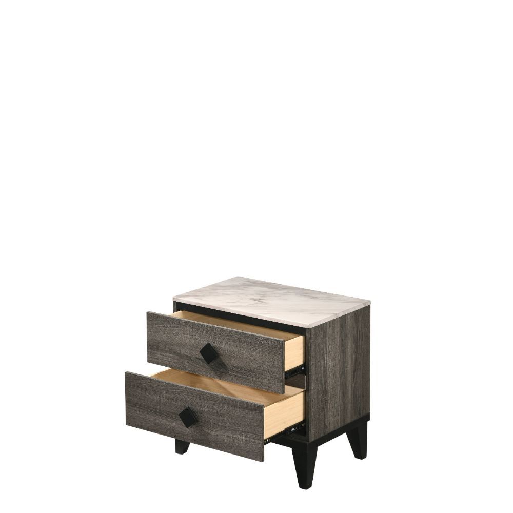 ACME Avantika - Nightstand - Faux Marble & Rustic Gray Oak | Meri Furniture