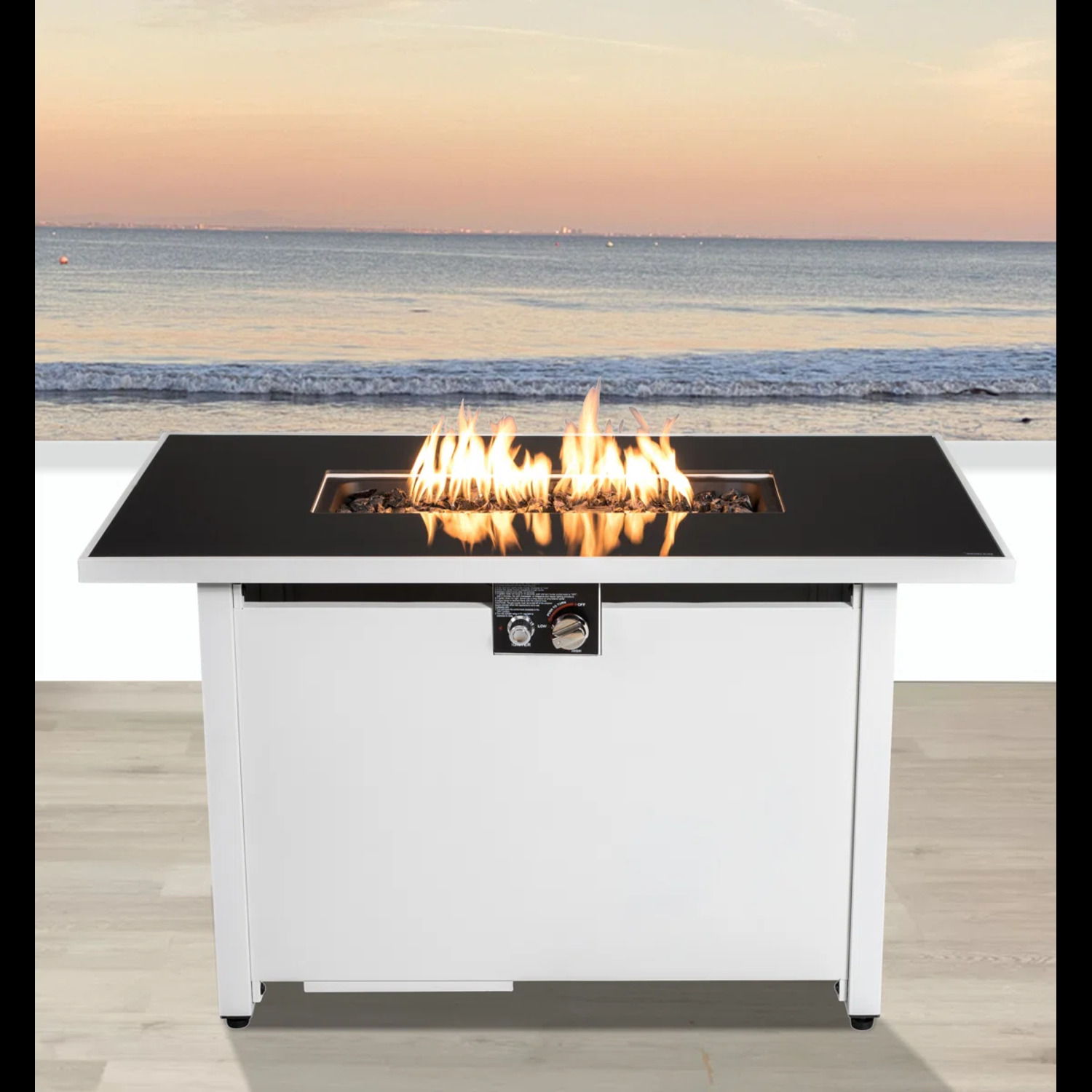 Outdoor 43" Rectangular Fire Pit Table With Adjustable Flame Control - White