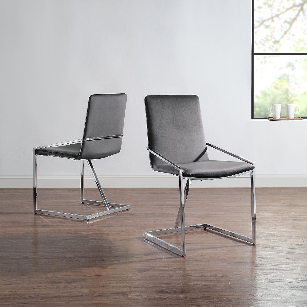 ACME Zlatan - Side Chair (Set of 2) - Gray Velvet & Chrome | Meri Furniture