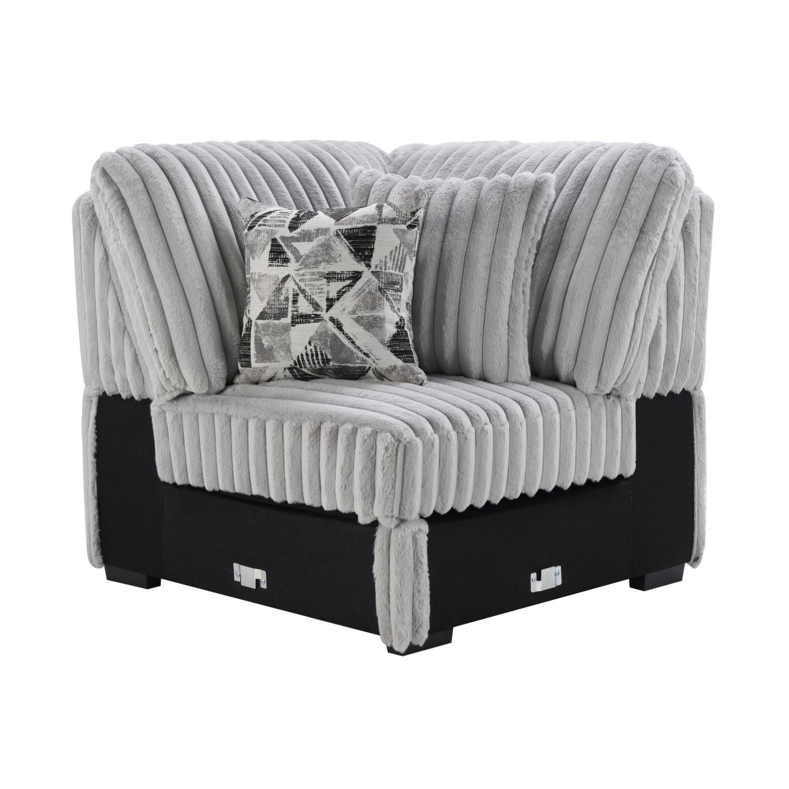 U260 - Corduroy Power Reclining 4 Piece Sectional With 2 Wireless Charger - Gray