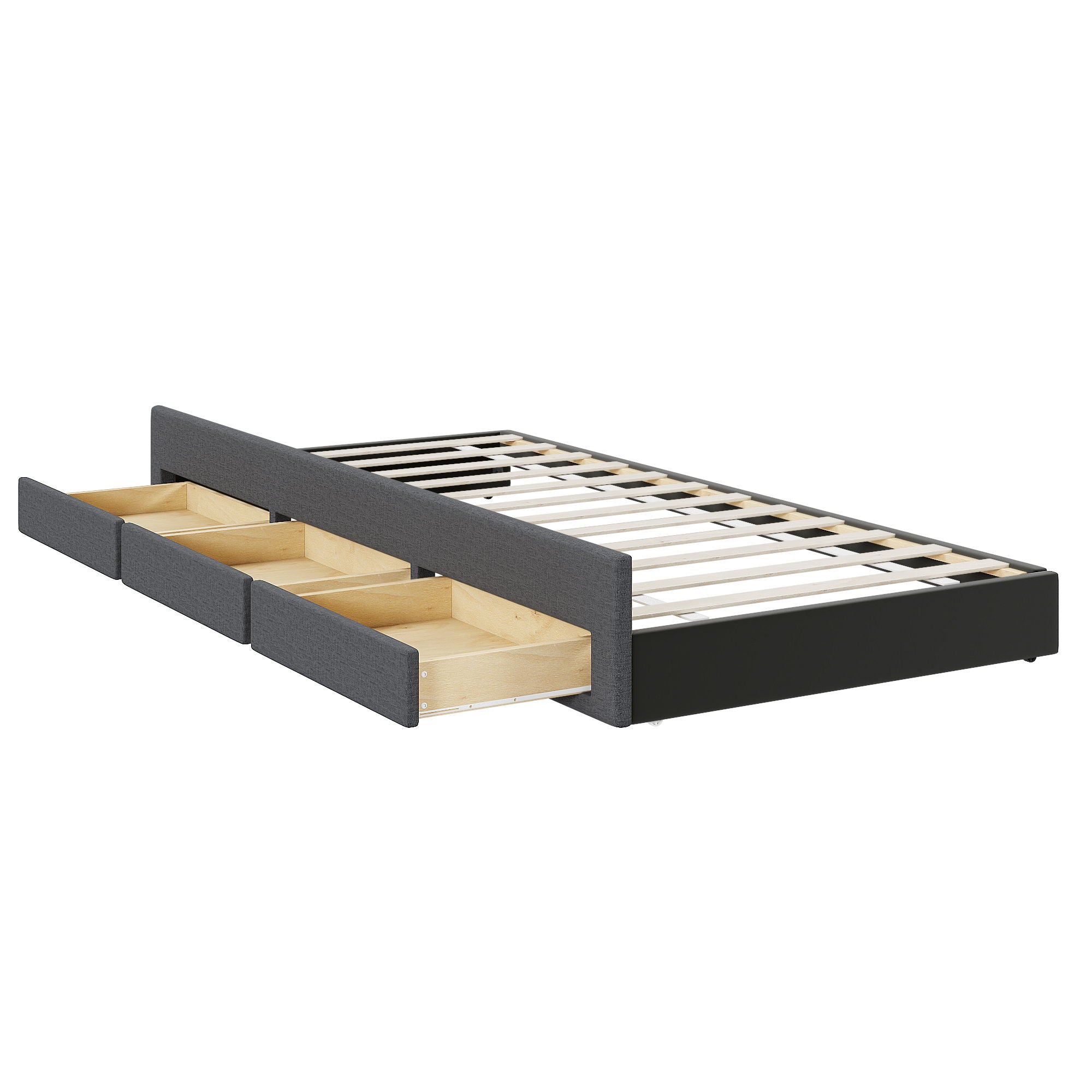 Upholstered Platform Bed With Twin Size Trundle And 3 Drawers