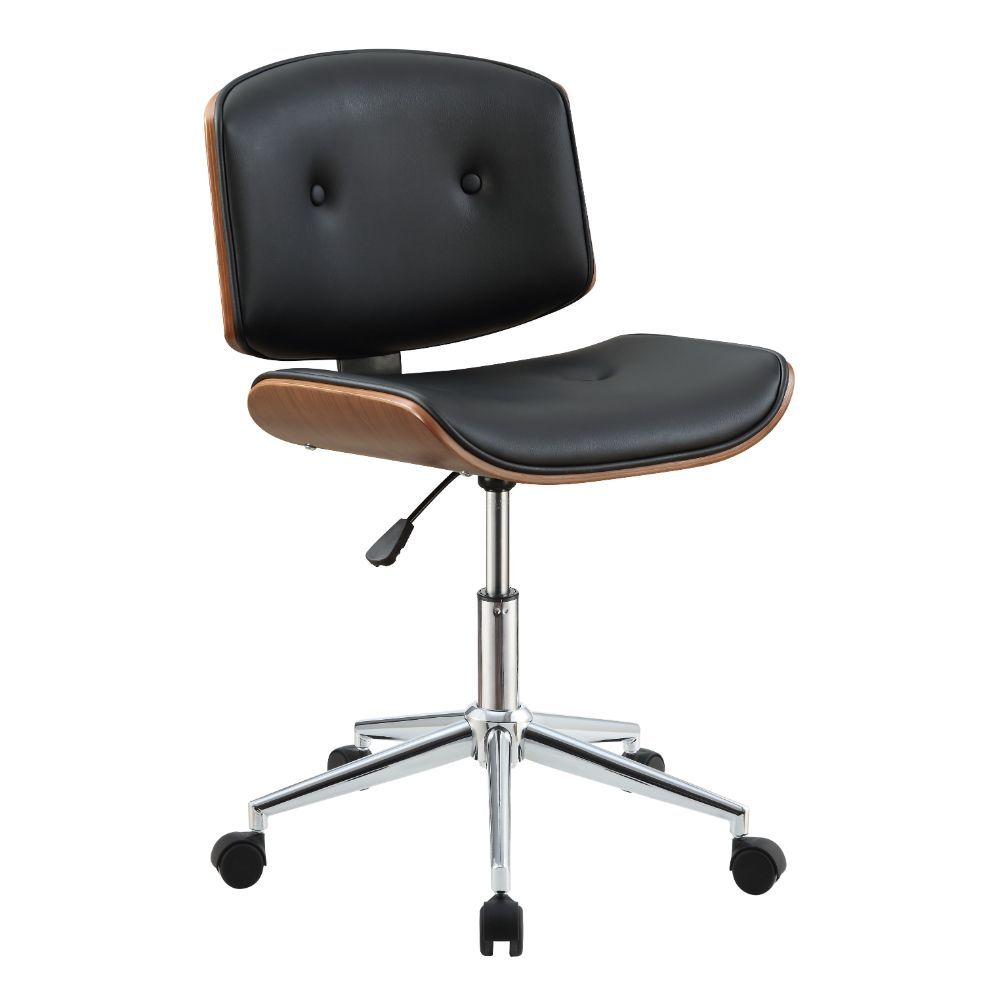 ACME Camila - Office Chair - Black PU & Walnut - 36" | Meri Furniture