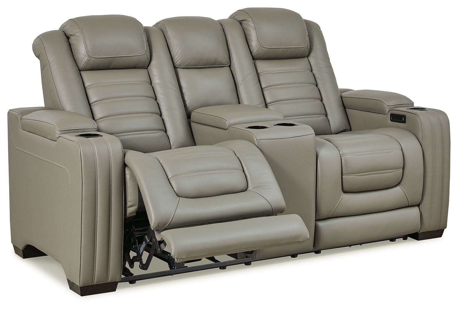 Signature Design by Ashley® Backtrack - Gray - Pwr Rec Loveseat/Con/Adj Hdrst | Meri Furniture