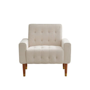 Classic Biscuit Style Accent Chair Comfortable Armrests, Soft Fabric, Elegant Solid Wood Legs With Gold Finish - Beige