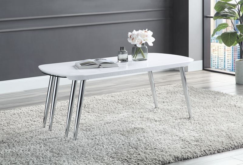 ACME Acme - Coffee Table - White & Chrome Finish | Meri Furniture