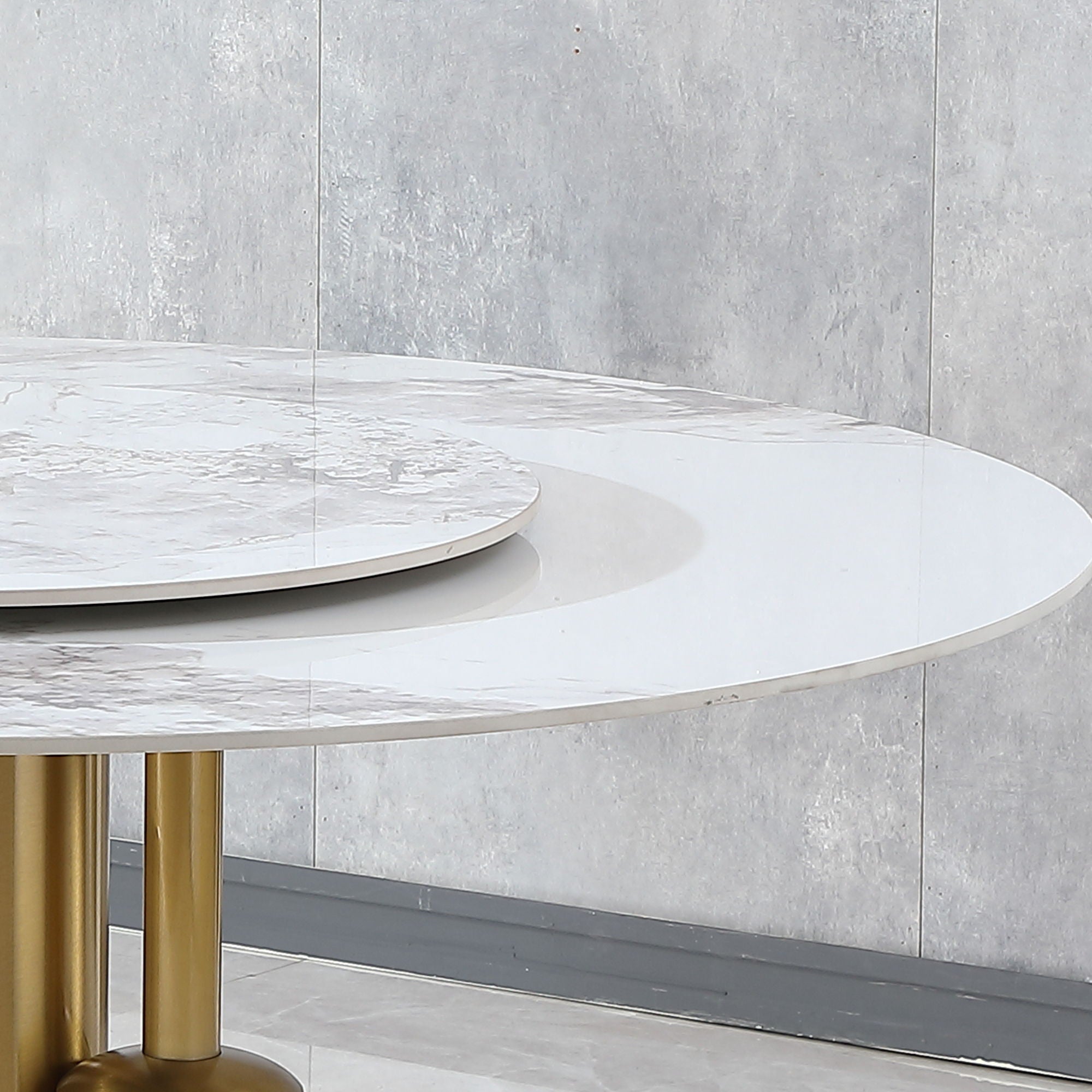 Round Sintered Stone Table, Modern Marble Dining Table (Table Only) - Gold / White