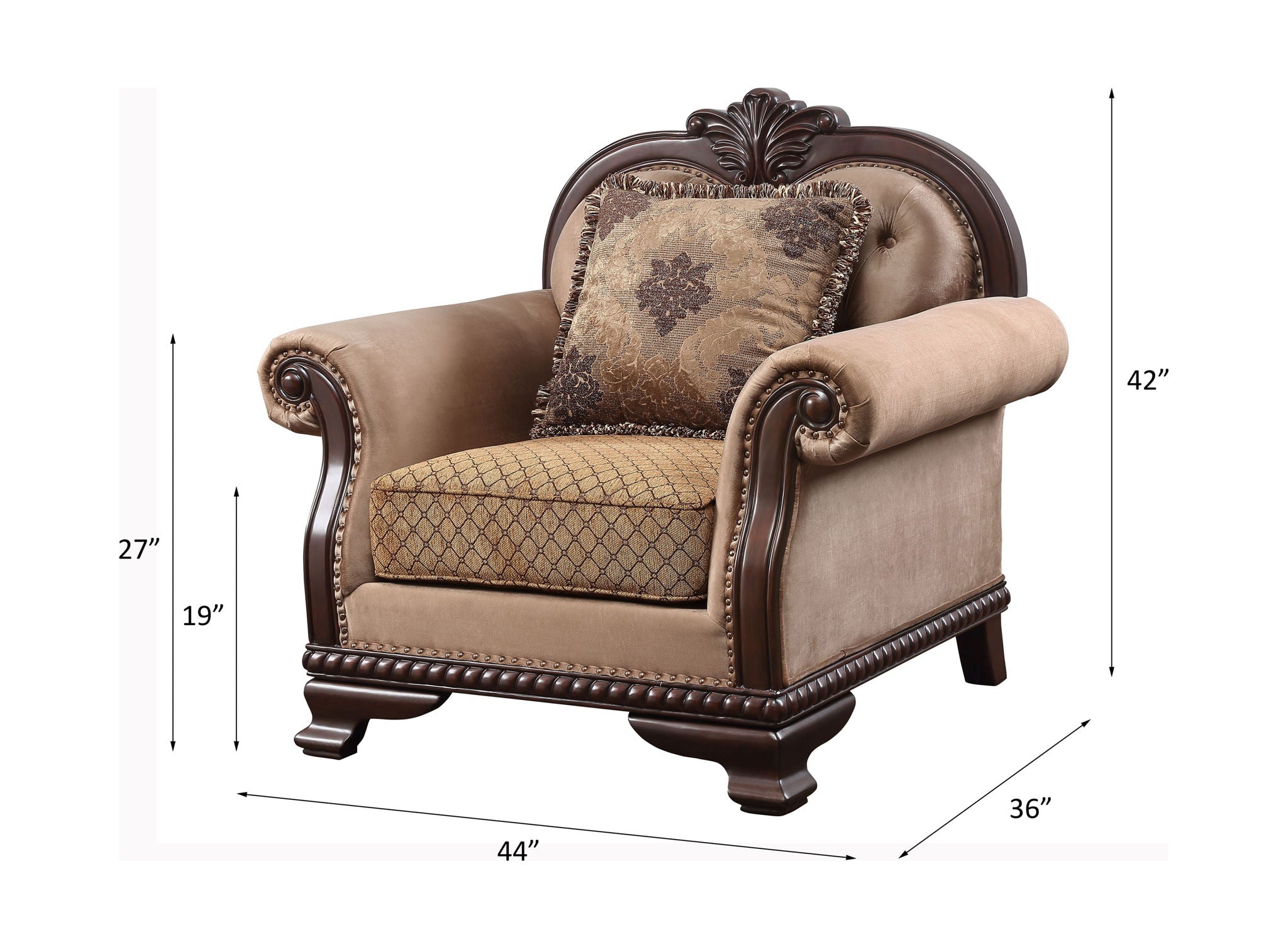 Chateau De Ville - Chair With Pillow Same Lv01590) - Fabric & Espresso