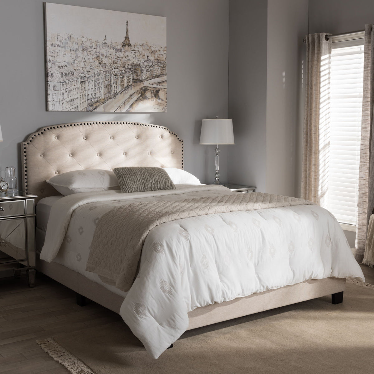 Lexi Modern and Contemporary Light Beige Fabric Upholstered King Size Bed