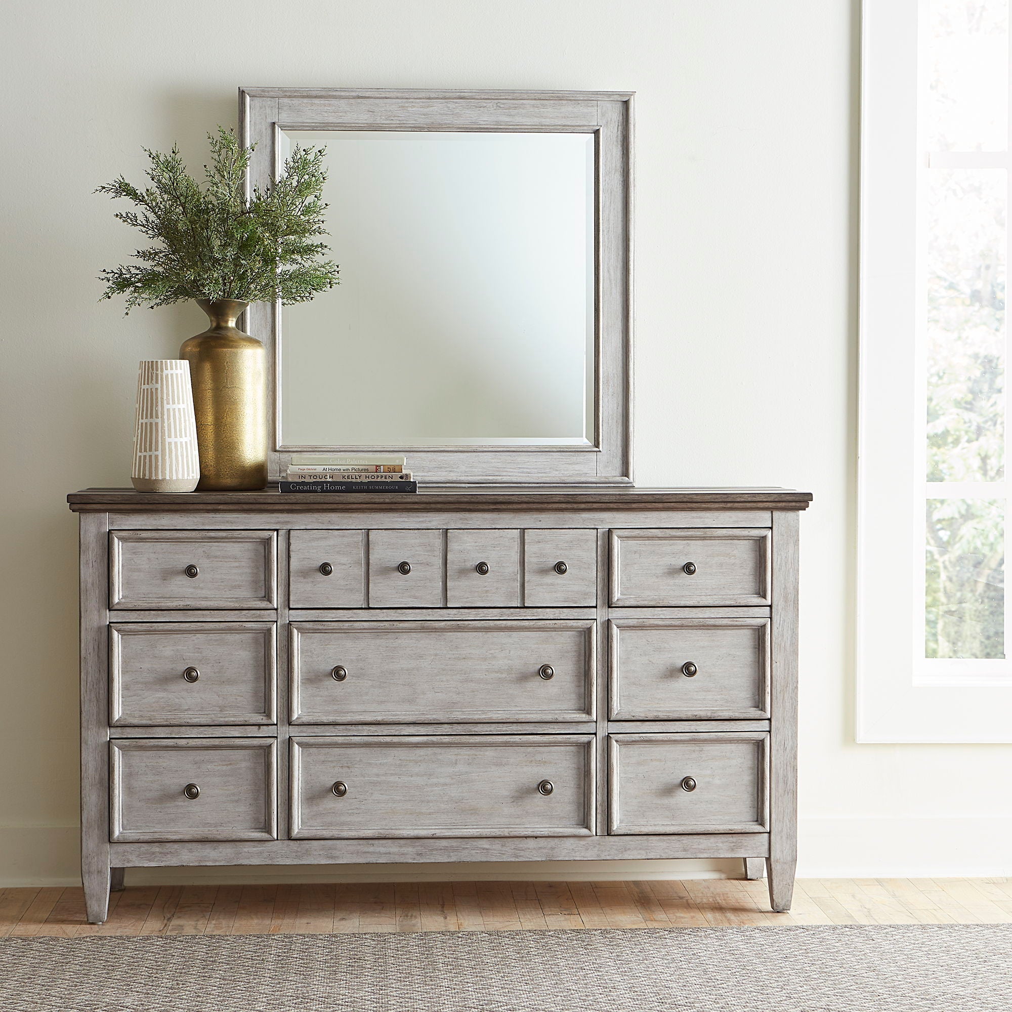 Liberty Furniture Heartland - 3 Piece Bedroom Set (California King Panel Bed, Dresser & Mirror) - White | Meri Furniture